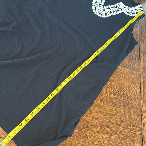 Lands End Black Cotton Knit Sleeveless V Neck Dress Large 14-16 White Appliqué - Picture 6 of 10